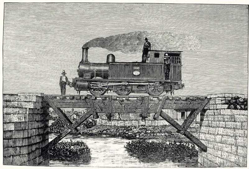 El 26 de febrero de 1882 se empezaron en la poblacin de Facatativ los trabajos del Ferrocarril de la Sabana, que tras muchas vicisitudes se inaugur el 6 de enero de 1888. Ferrocarril de la Sabana sobre el puente del Corzo 