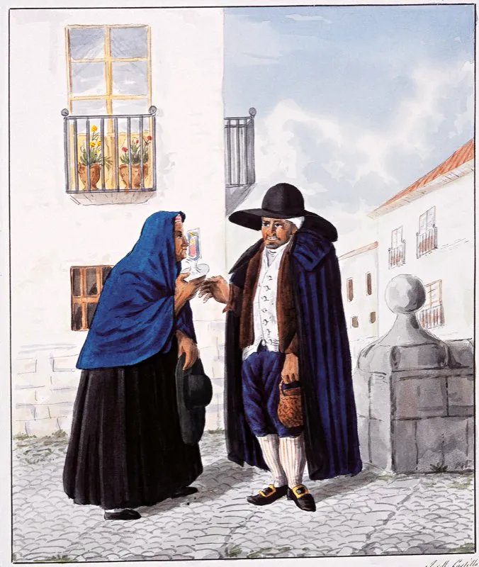 Beata besando las reliquias, acuarela de Jos Manuel Groot y Auguste Le Moyne (atribuido),  ca. 1835.  Coleccin Museo Nacional de Colombia, Bogot. 