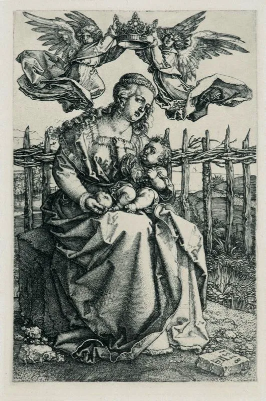 Alberto Durero (invent y grab) / Amsterdruch (imprimi) / La Virgen coronada por dos ngeles / Siglos xv-xvi / Grabado en metal  / 26,5 x 18,8 cm 