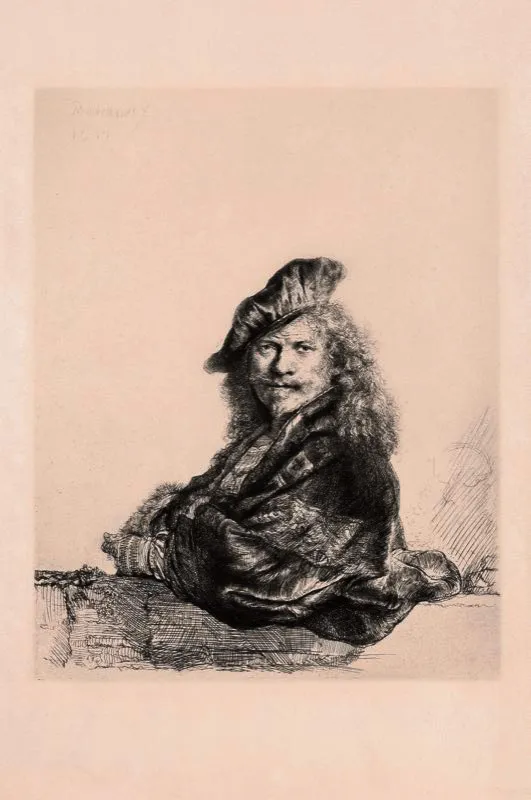 Rembrandt van Rijn (invent y grab) / Amsterdruch (imprimi) / Autorretrato apoyado en un pretil / Siglo xvii / Grabado en metal / 30 x 25,4 cm 