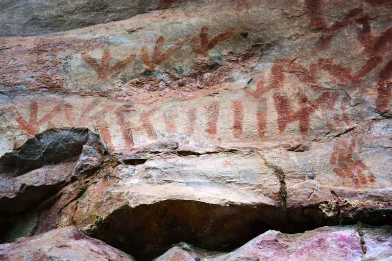 En las fases geomtricas y abstractas de Guaviare/ Guayabero y Papamene, la aparicin de tridgitos (Canoa Csmica Floreada) y lnulas simples (canoa csmica) son recurrentes. Y, como en Ajaju, no estn exentas del acompaamiento de danzantes abstractos, mostrando, eso s, un sentido de austeridad y codificacin mayor, que no resta la carga y el sentido profundo de la misma cosmovisin y metnoia. 