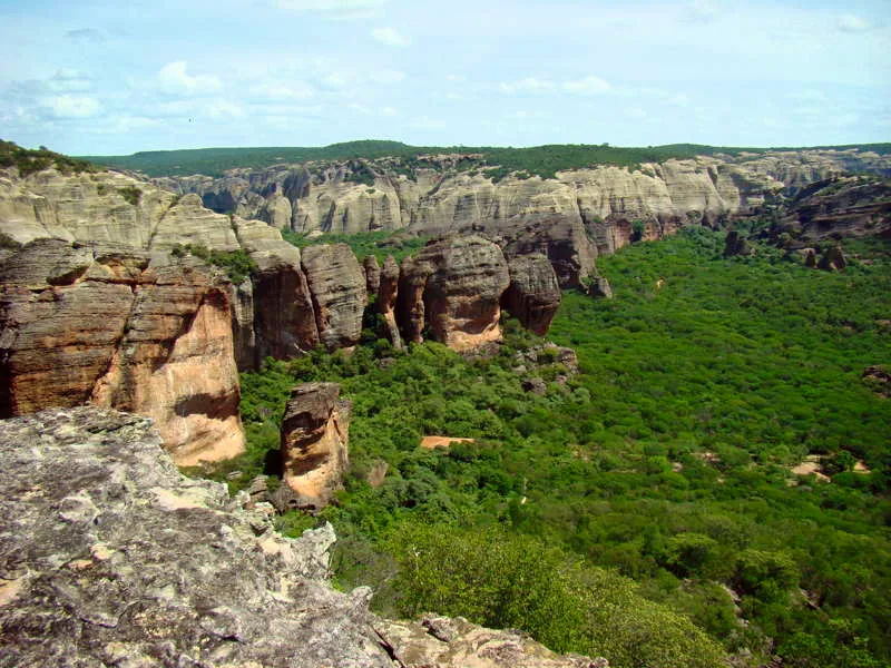 El Parque Nacional Serra do Capivara est limitado por la cuenca sedimentaria de Maranhao-Piau y la depresin perifrica del ro So Francisco. Cuenta con una llanura que se va elevando, denominada la Chapada de Capivara. La zona est llena de valles, gargantas, curiosas formaciones que fueron usadas como refugio y campamento de cazadores recolectores. Uno de los sitios ms importantes desde lo arqueolgico es Pedra Furada, donde se tiene una secuencia investigada por la arqueloga franco-brasilea Guidn con dataciones por C-14 que permitieron establecer una columna crono-estratigrfica que va de 59.000 hasta 5.000 aos AP, donde las pinturas ms antiguas se asocian con fechas entre 12.000 y 17.000 aos. 