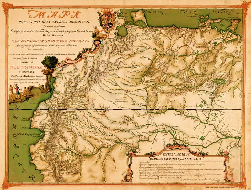 Durante los recorridos exploratorios y cartogrficos derivados del Tratado de Tordesillas, entre Espaa y Portugal, Francisco Requena tuvo la oportunidad de avanzar y recorrer la zona del ro Yar y otras reas prximas a la Serrana de Chiribiquete. Como parte de estos recorridos, los emisarios peninsulares pudieron documentar el rea por primera vez con un notorio despliegue de habilidades geogrficas y cartogrficas que llev a elaborar mapas tan cruciales e importantes como el que se documenta en esta imagen, y que demuestra la presencia de carijonas en algunos raudales sobre dicho ro, al igual que de los indios tama, koreguaje y grupos tukano occidental. 